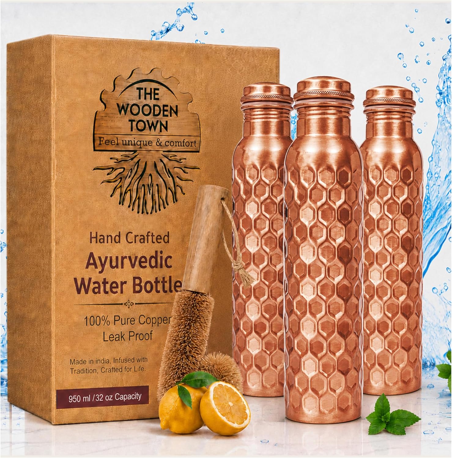 Ayurvedic & Herbal Wellness Kits - Zestaw 3 miedzianych butelek na wodę