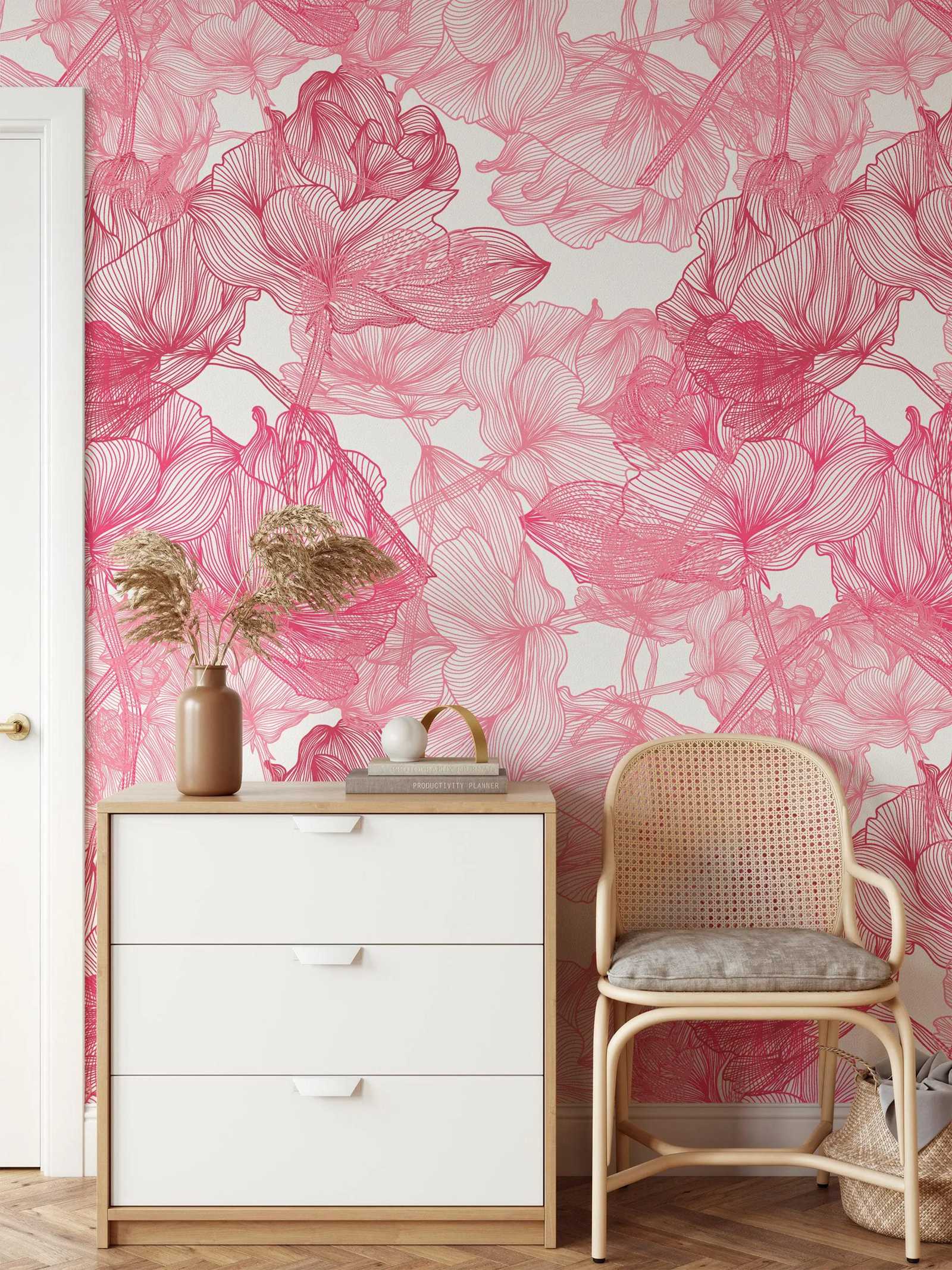 Duże różowe róże, grafika lini – Herbal Wallpaper recenzja i cena