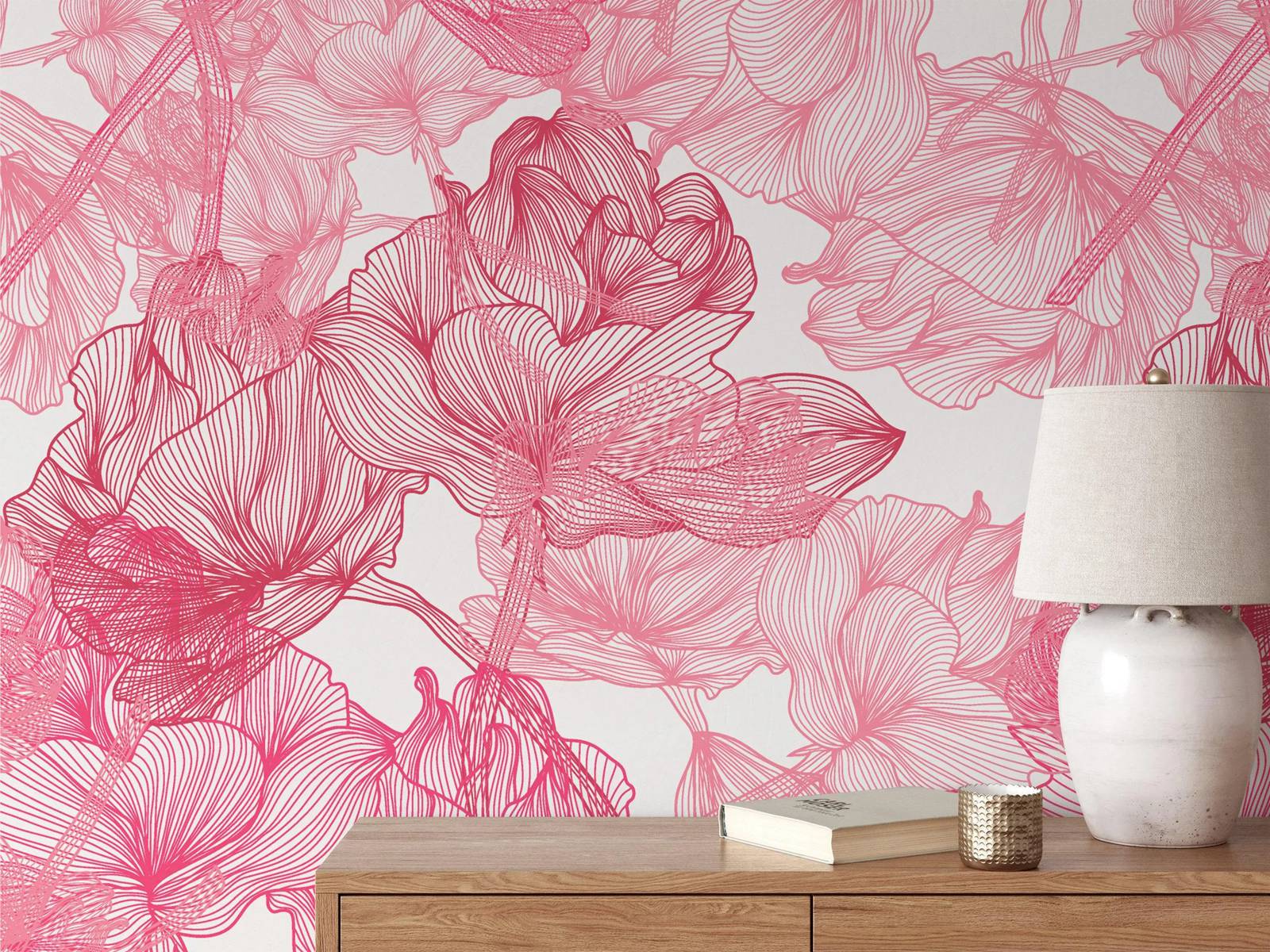 Duże różowe róże, grafika lini – Herbal Wallpaper recenzja i cena