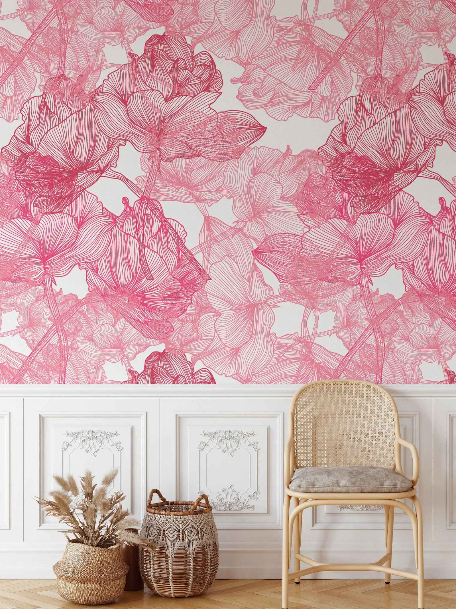 Duże różowe róże, grafika lini – Herbal Wallpaper recenzja i cena